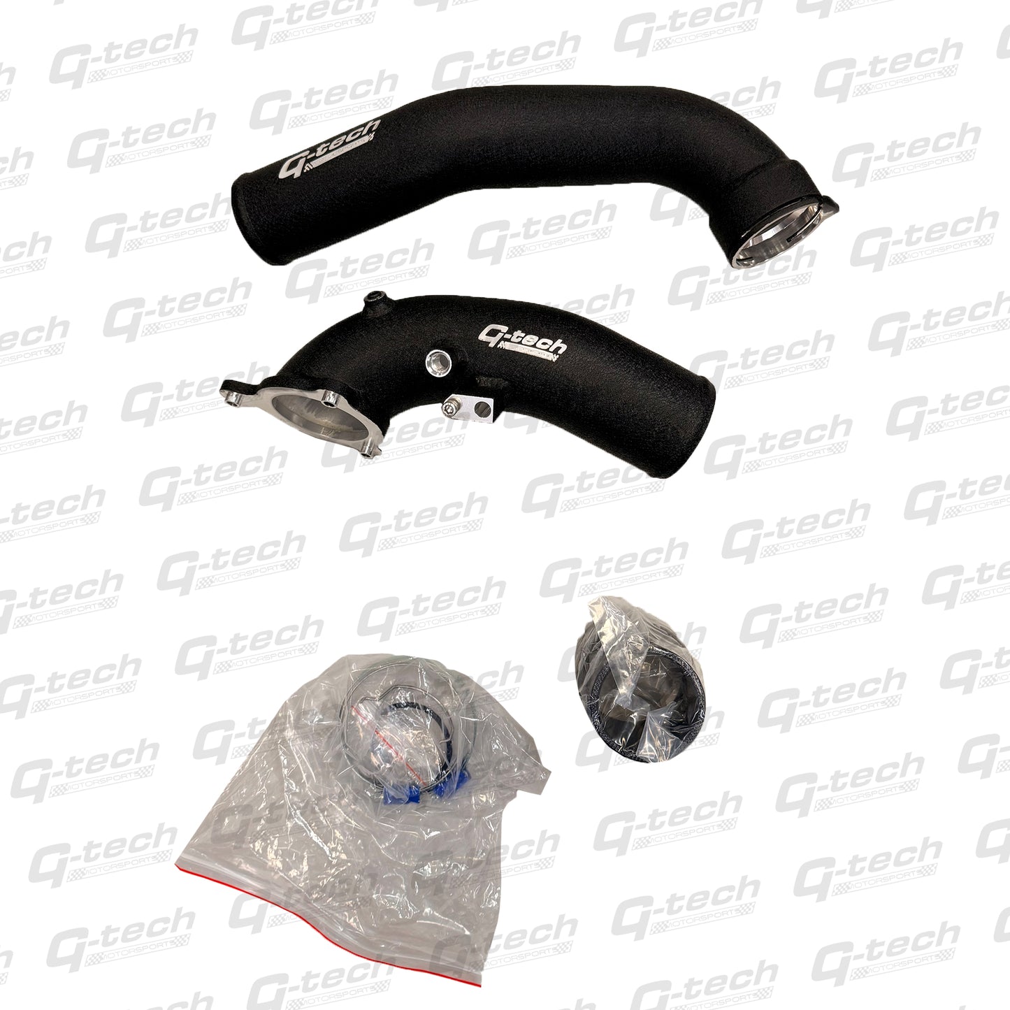 Gtech BMW B58 F-series charge pipe kit with alloy pipes, reinforced silicone coupler and heavy-duty clamps.