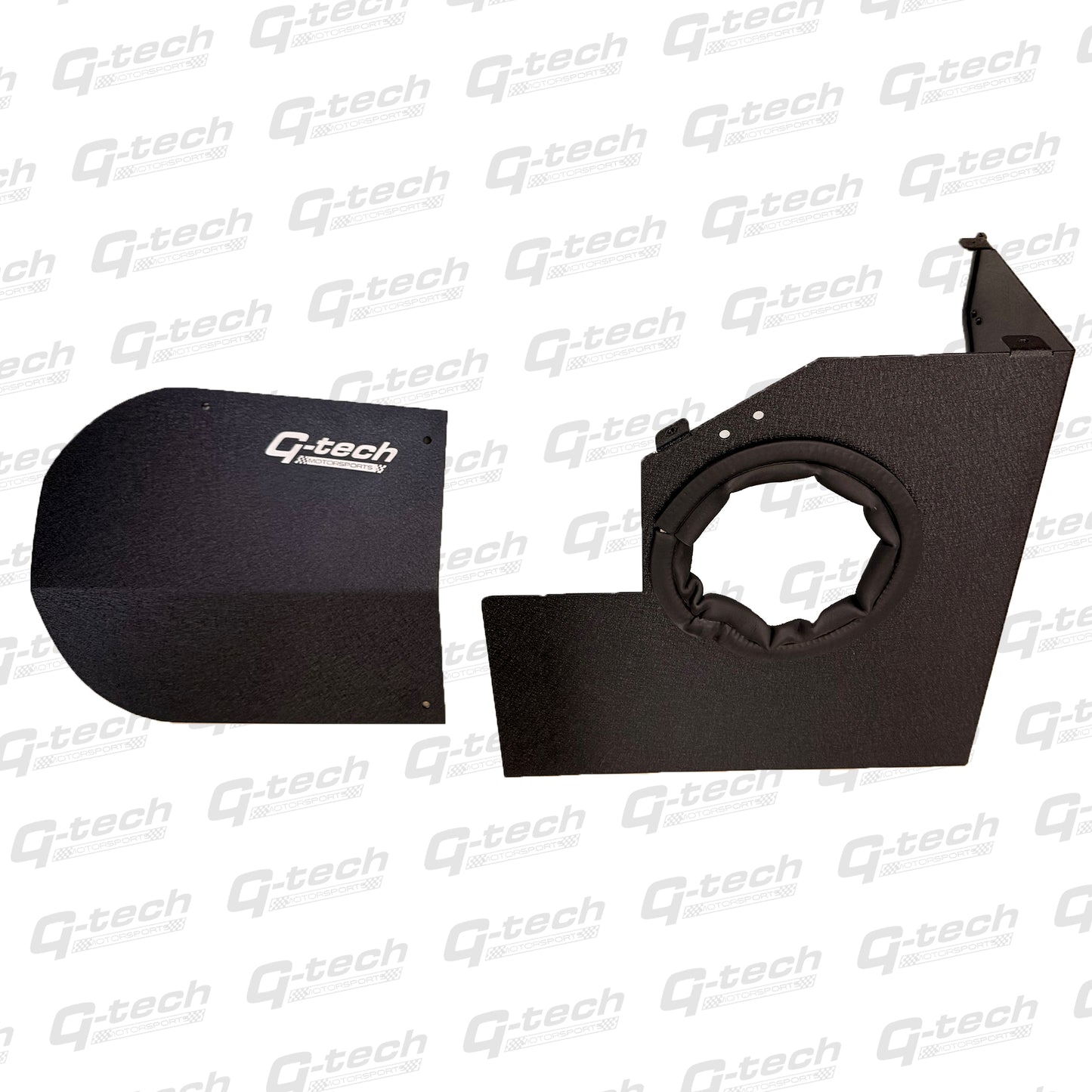 Black powder-coated heat shield components from the Gtech BMW B58 induction kit.